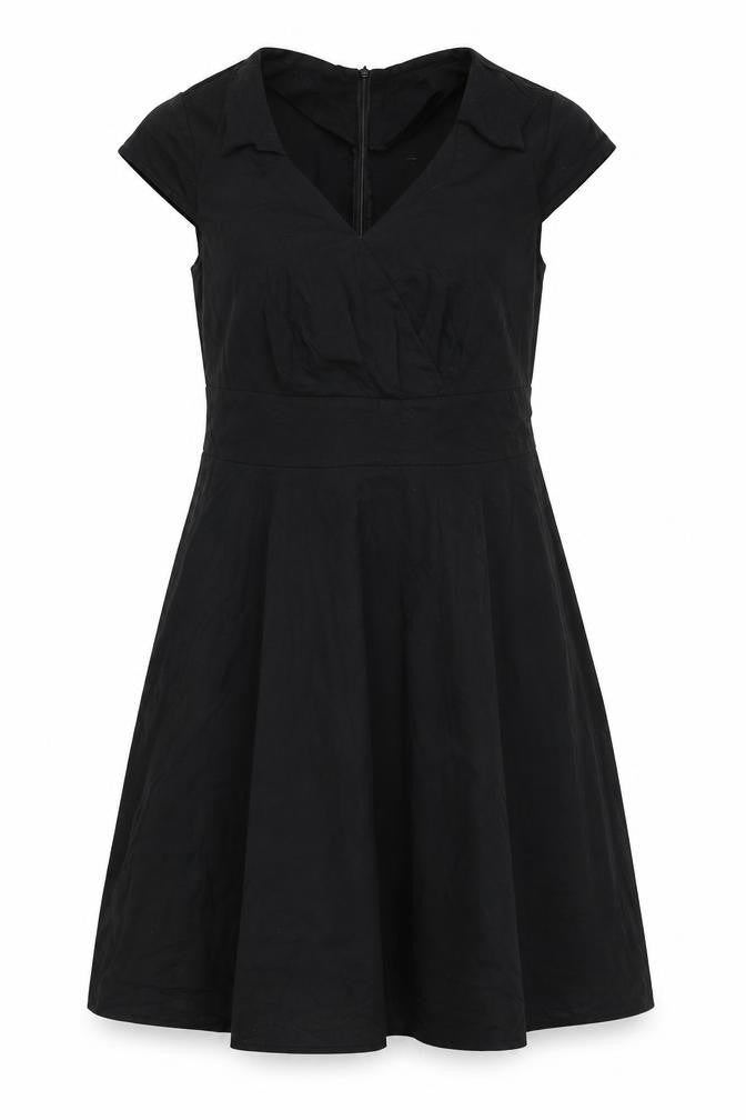 Bbonlinedress Womens Black Cotton Fit & Flare Size XL V-Neck Zip - Vintage