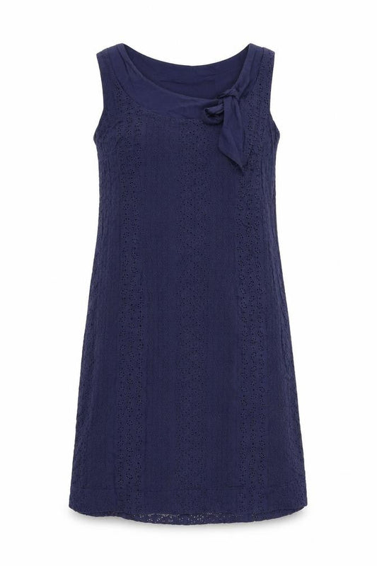 Monsoon Womens Blue Cotton A-Line Size 8 Round Neck Zip - Floral Embroidery, Tie Detail