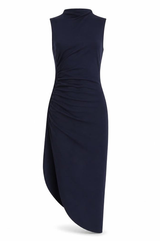Pull&Bear Womens Blue Polyester Bodycon Size M Round Neck Pullover - Ruched Sides, Slit