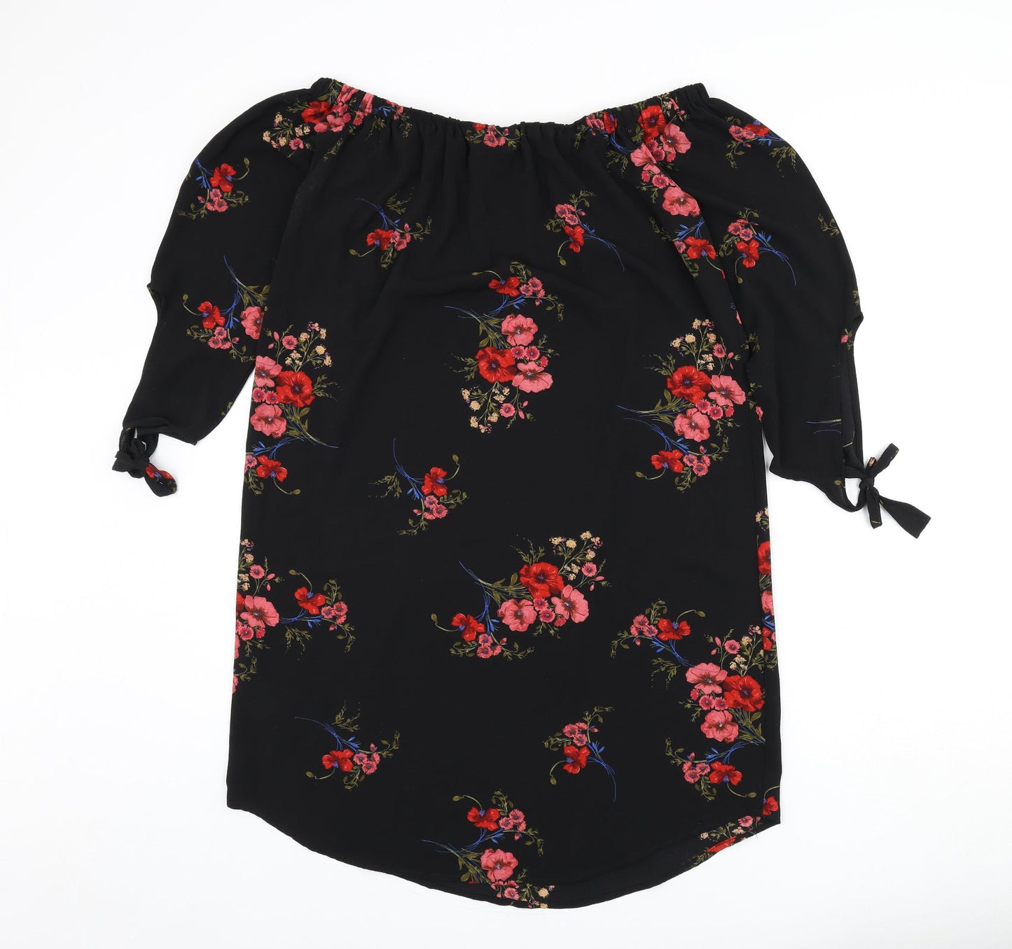 Cameo Rose Womens Black Floral Polyester A-Line Size 14 Off the Shoulder Pullover - Bardot, Sleeve Tie Detail