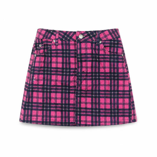 Topshop Womens Pink Plaid Cotton A-Line Skirt Size 8 Zip