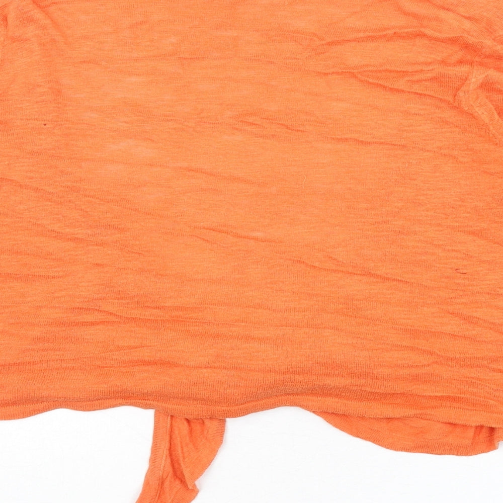 Wallis Womens Orange V-Neck Cotton Cardigan Jumper Size 18 - Cropped, Tie Front