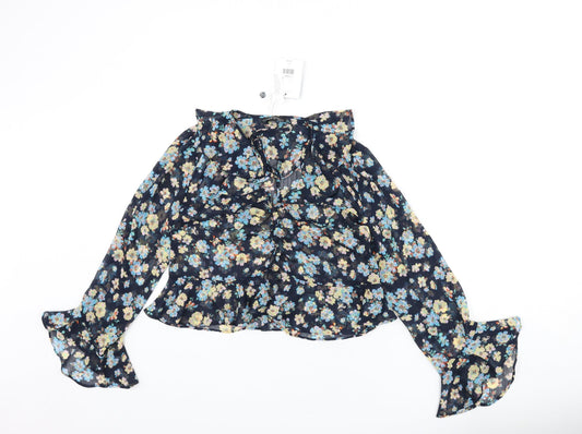 Topshop Womens Multicoloured Floral Polyester Cropped Blouse Size 6 V-Neck - Ruffle Detail