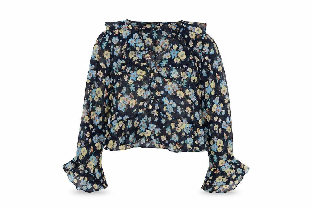 Topshop Womens Multicoloured Floral Polyester Cropped Blouse Size 6 V-Neck - Ruffle Detail