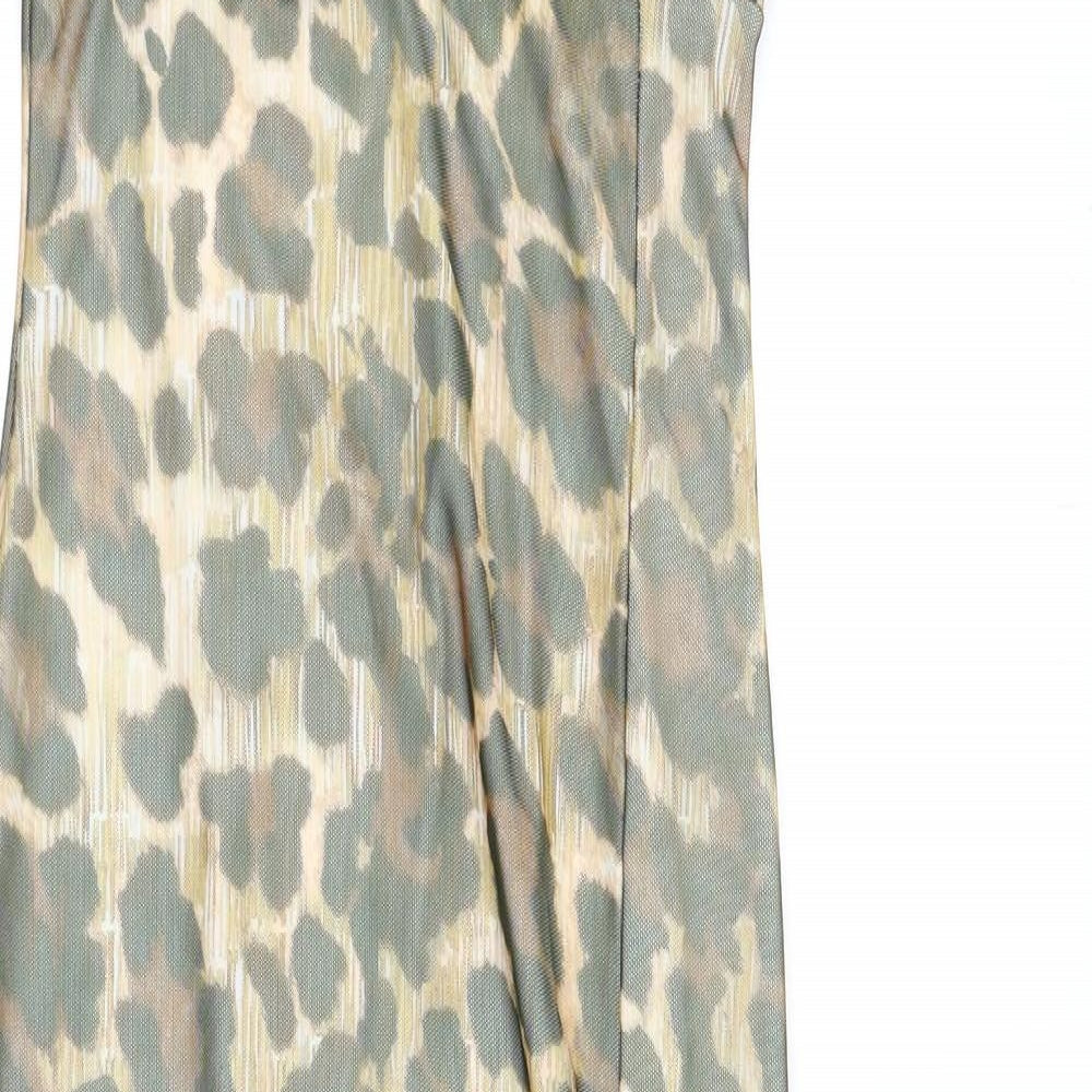 PRETTYLITTLETHING Womens Multicoloured Animal Print Polyester Bodycon Size 8 Off the Shoulder Pullover - Leopard Print, Lace Trim