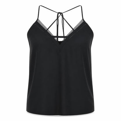 Front view of Autograph women’s black polyester camisole tank, size UK 22, v-neck