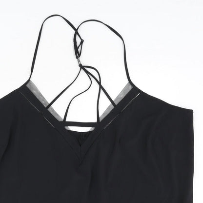 Close-up detail of Autograph women’s black polyester camisole tank, size UK 22, v-neck