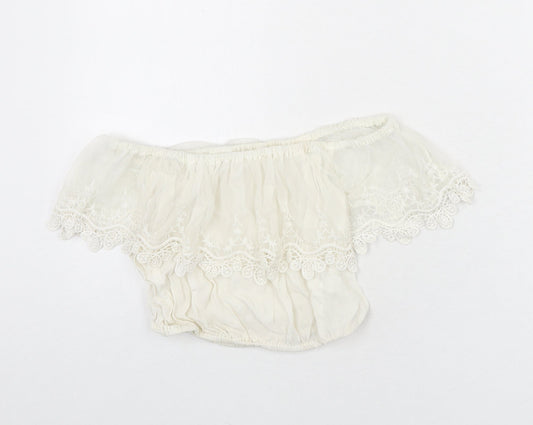 River Island Womens Ivory Nylon Cropped Blouse Size 6 Off the Shoulder - Lace Trim