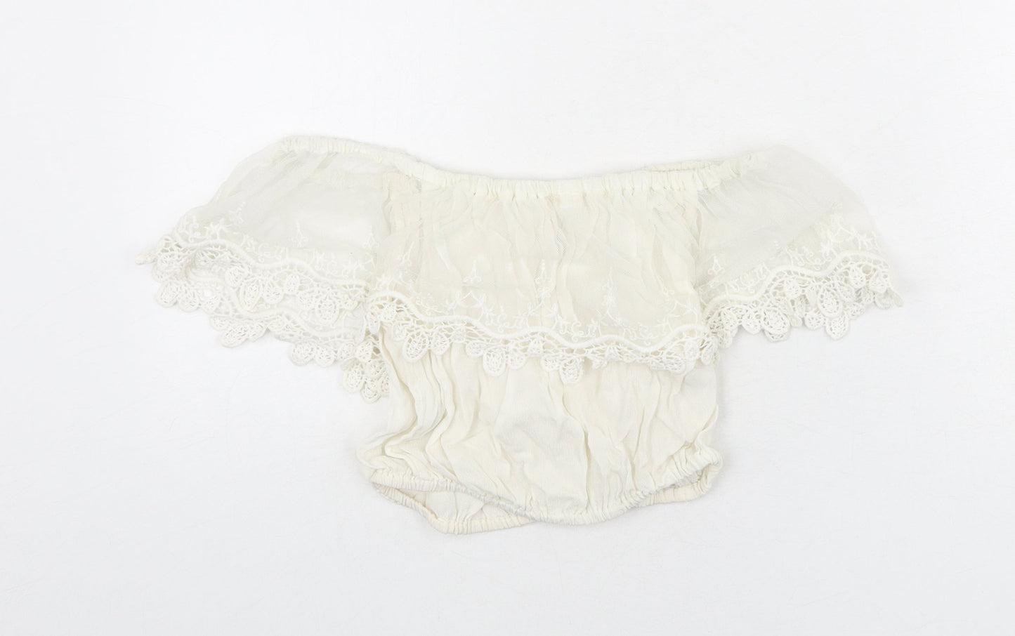 River Island Womens Ivory Nylon Cropped Blouse Size 6 Off the Shoulder - Lace Trim