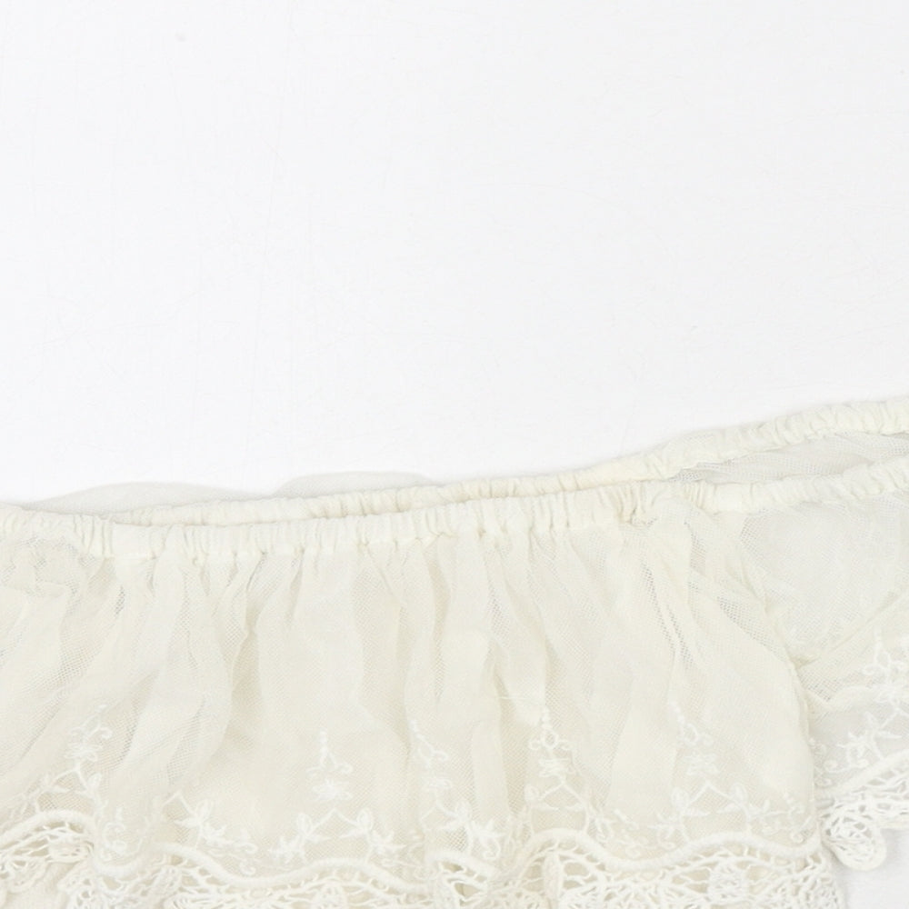 River Island Womens Ivory Nylon Cropped Blouse Size 6 Off the Shoulder - Lace Trim