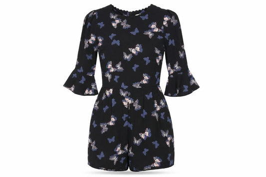 Oasis Womens Black Geometric Polyester Romper One-Piece Size 6 L3 in Zip