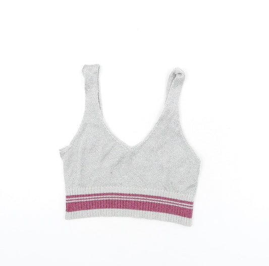 Topshop Womens Silver Polyester Camisole Tank Size 14 V-Neck - Cropped