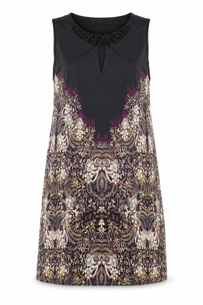 Julien Macdonald Womens Multicoloured Geometric Polyester Sheath Size 16 Round Neck Pullover - Keyhole Cut Out, Beaded