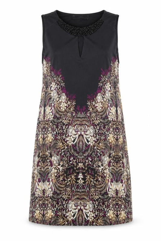 Julien Macdonald Womens Multicoloured Geometric Polyester Sheath Size 16 Round Neck Pullover - Keyhole Cut Out, Beaded