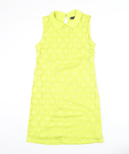 Additional front view of Principles women’s yellow geometric polyester sheath, size UK 10, collared button