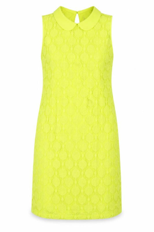 Principles Womens Yellow Geometric Polyester Sheath Size 10 Collared Button