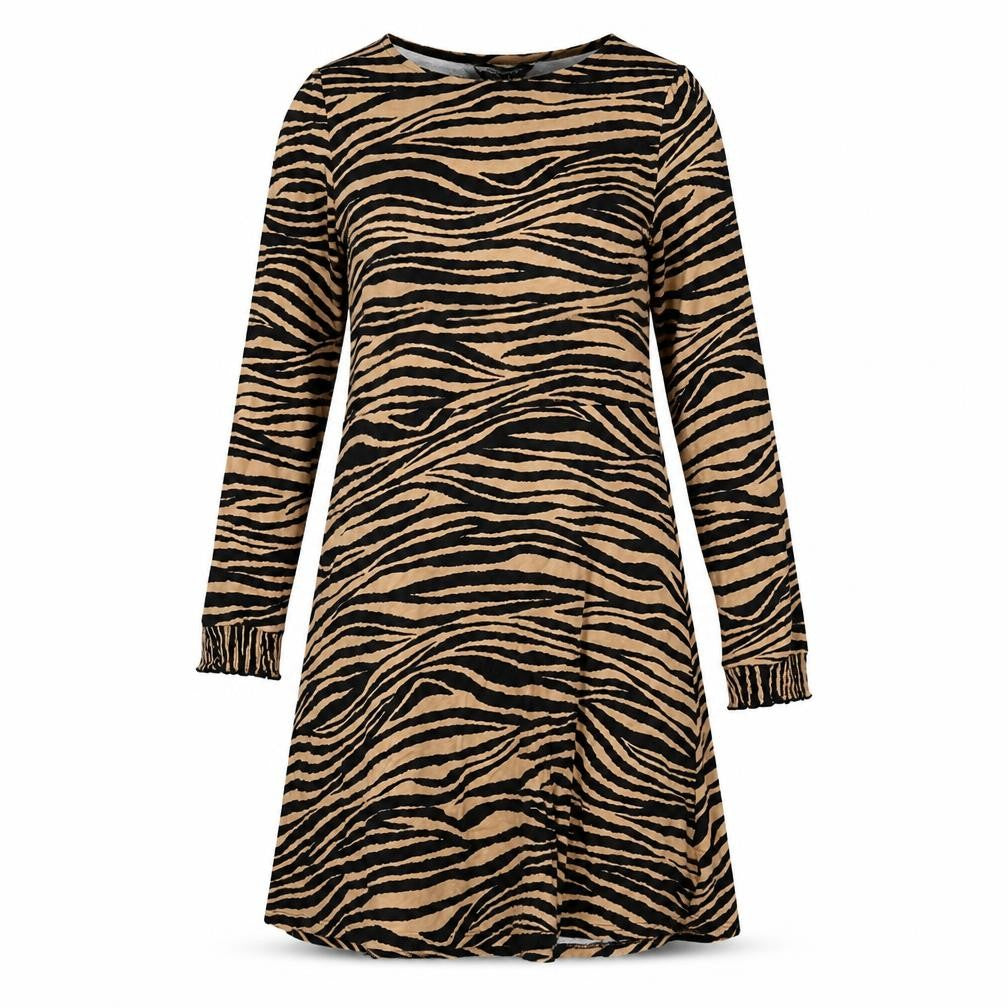 Dorothy Perkins Womens Beige Animal Print Cotton A-Line Size 14 Round Neck Pullover - Tiger Print