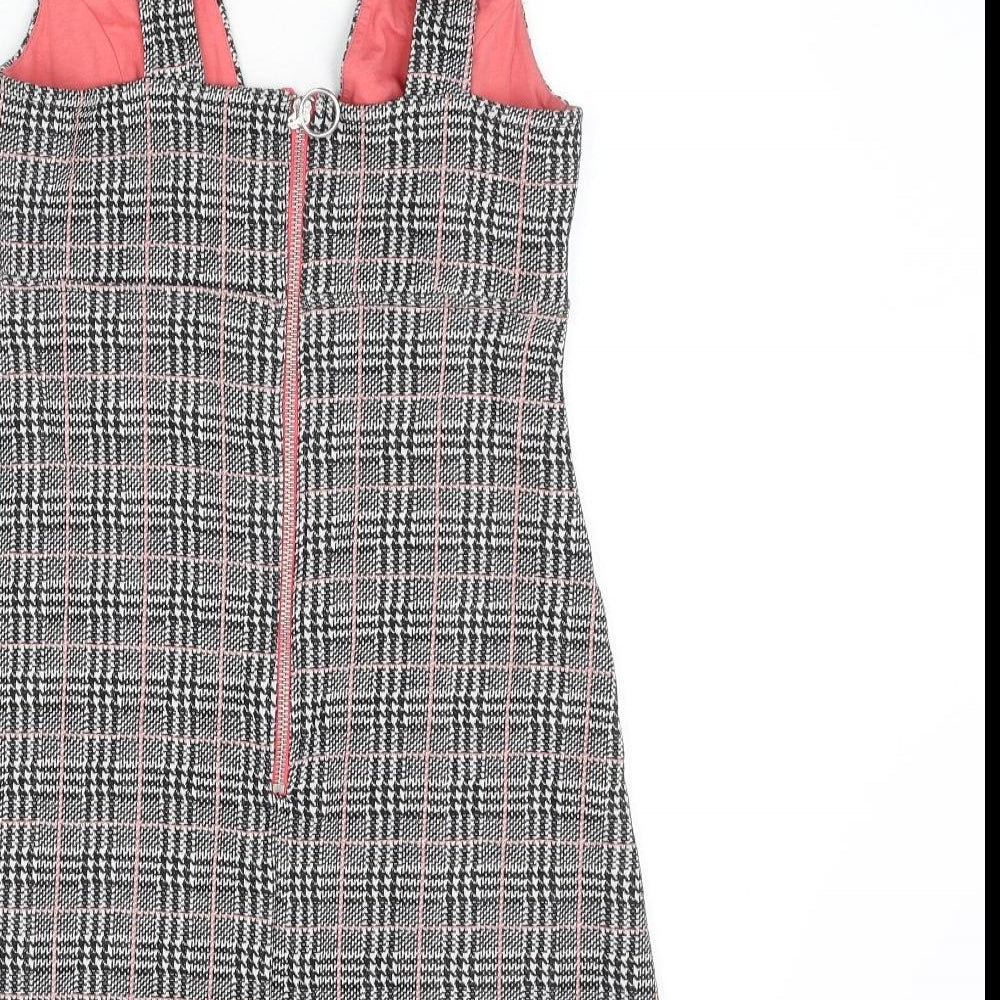Topshop Womens Multicoloured Plaid Cotton A-Line Size 10 V-Neck Zip - Houndstooth