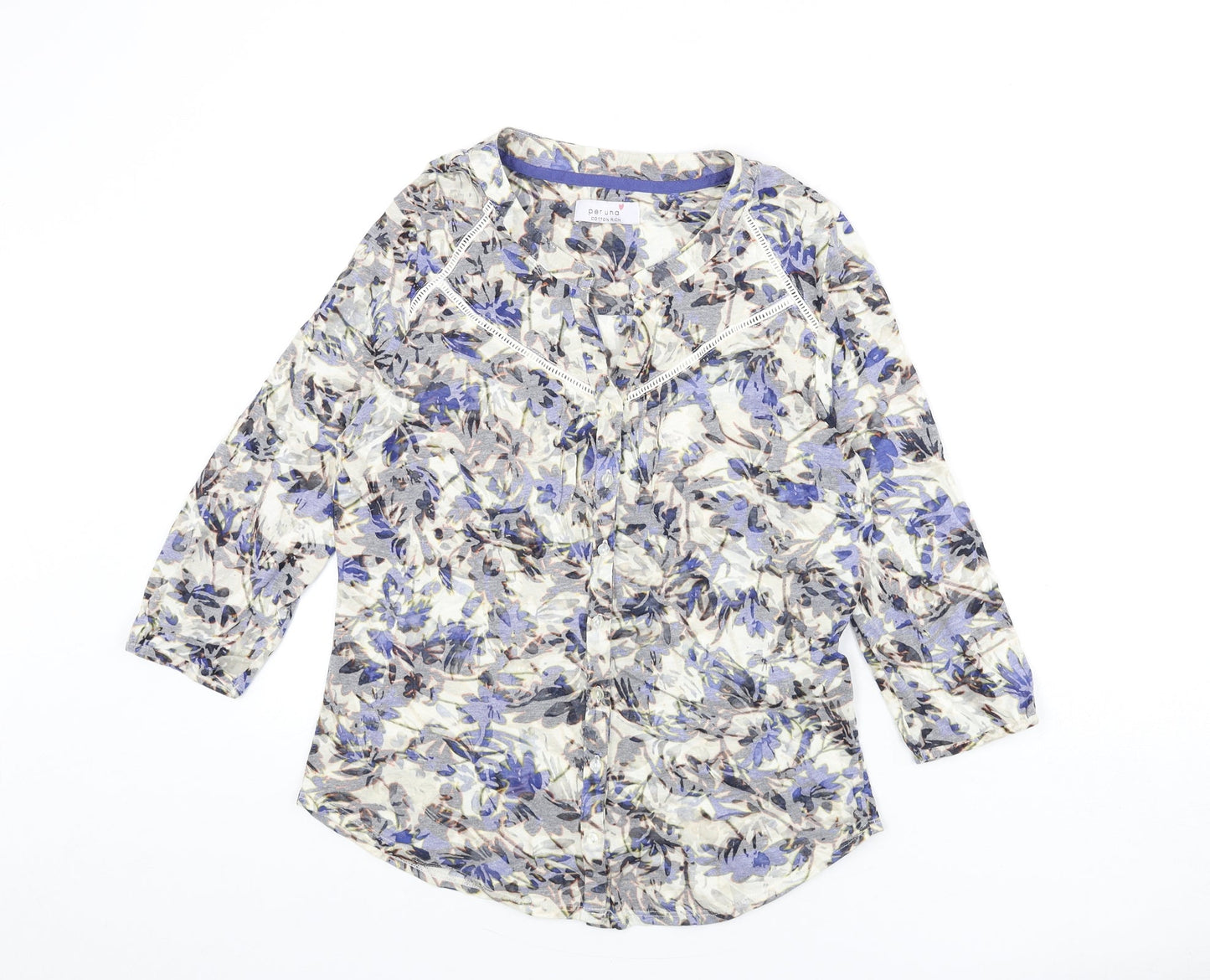 Per Una Womens Multicoloured Floral Cotton Basic Button-Up Size 10 V-Neck