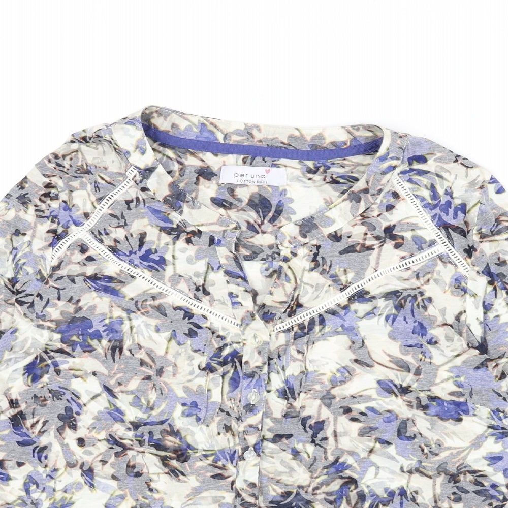 Per Una Womens Multicoloured Floral Cotton Basic Button-Up Size 10 V-Neck