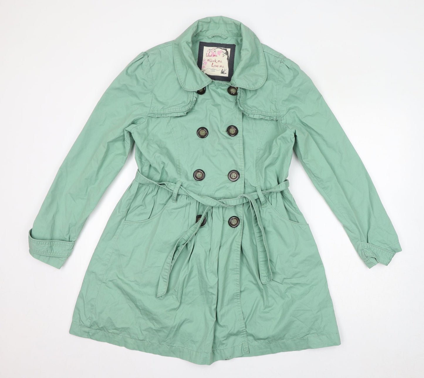 New Look Womens Green Overcoat Coat Size 14 Button