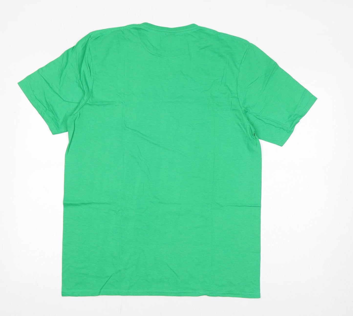 Gildan Womens Green Cotton Basic T-Shirt Size L Round Neck - Chinese Character