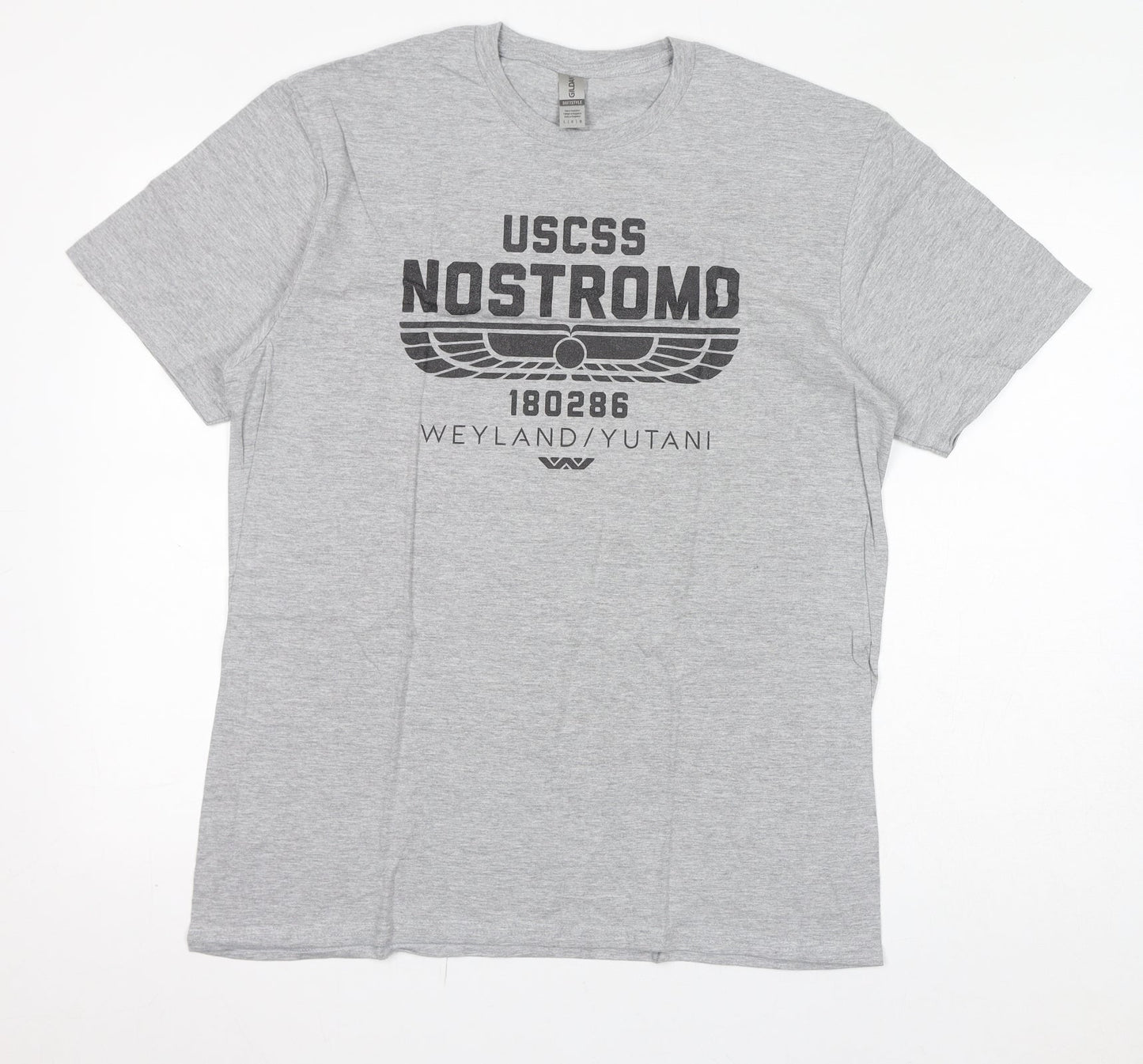 Gildan Womens Grey Cotton Basic T-Shirt Size L Round Neck - Nostromo Weyland/Yutani