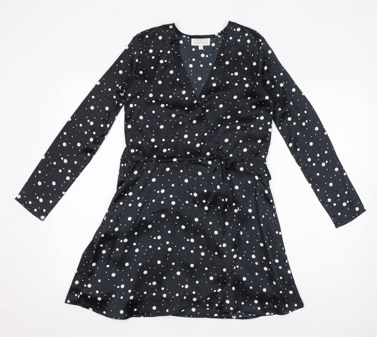 Dancing Leopard Womens Black Polka Dot Polyester A-Line Size 8 V-Neck Tie