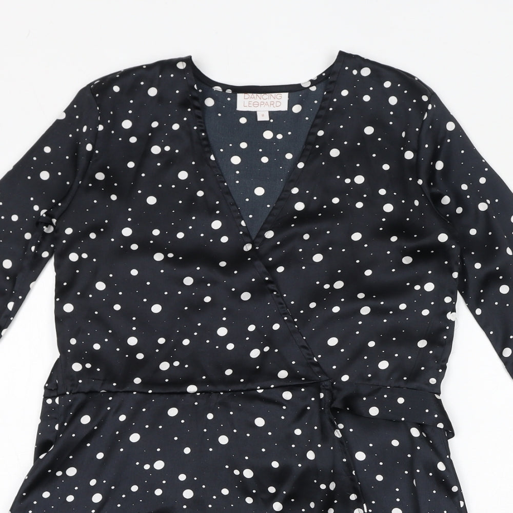 Dancing Leopard Womens Black Polka Dot Polyester A-Line Size 8 V-Neck Tie