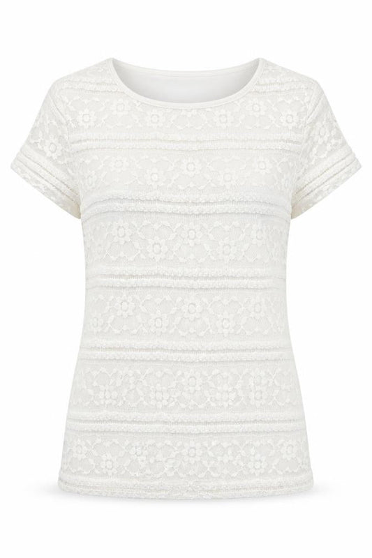 Premise Womens White Polyester Basic T-Shirt Size XS Round Neck - Lace
