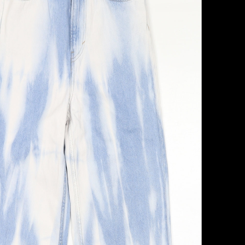 H&M Womens Blue Geometric Cotton Straight Jeans Size 8 L27 in Regular Zip