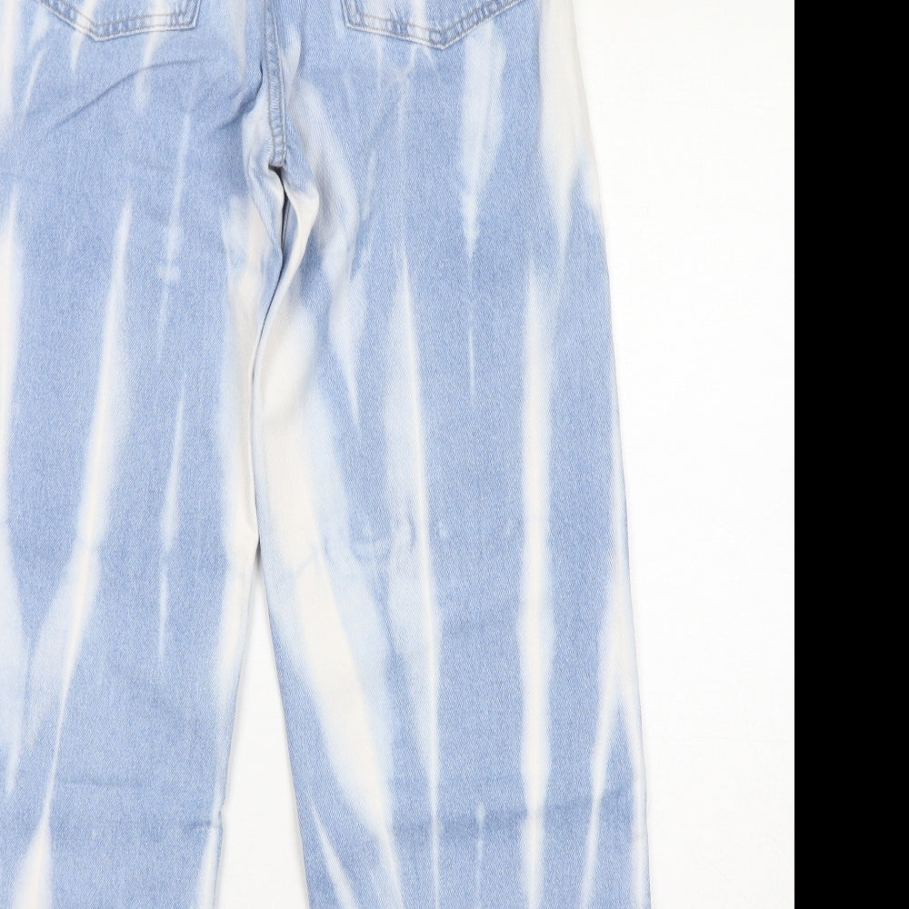 H&M Womens Blue Geometric Cotton Straight Jeans Size 8 L27 in Regular Zip