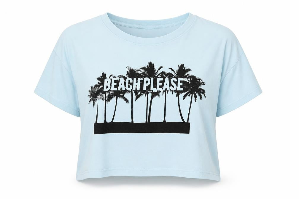 Divided by H&M Womens Blue Cotton Cropped T-Shirt Size S Round Neck - Beach Please