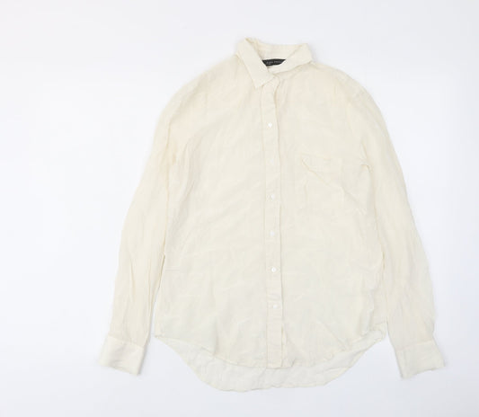 Zara Womens Ivory Polyester Basic Button-Up Size M Collared