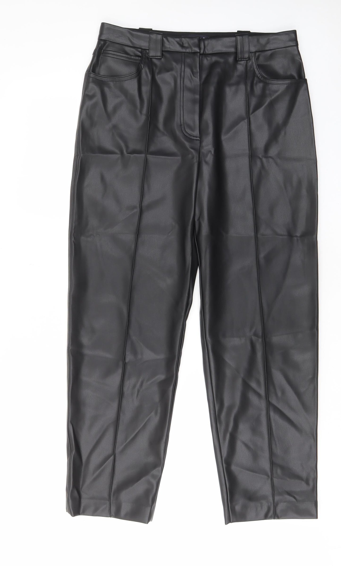 Marks and Spencer Womens Black Polyester Trousers Size 14 L28 in Regular Hook & Eye - Pockets, Belt Loops
