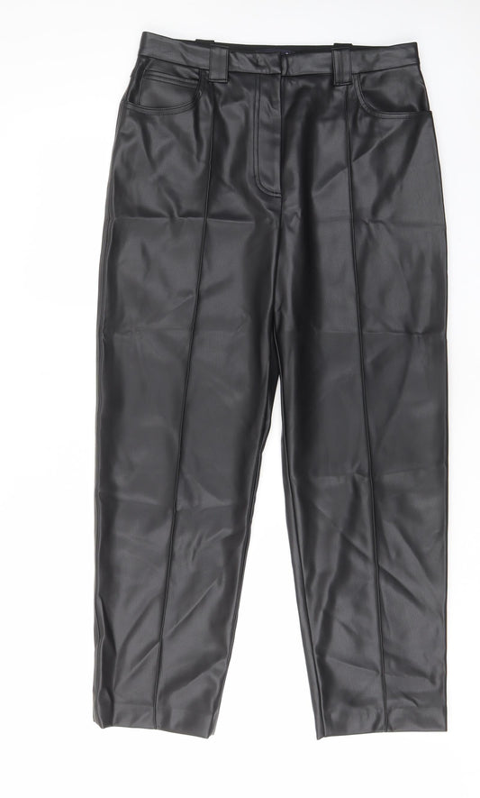 Marks and Spencer Womens Black Polyester Trousers Size 14 L28 in Regular Hook & Eye - Pockets, Belt Loops
