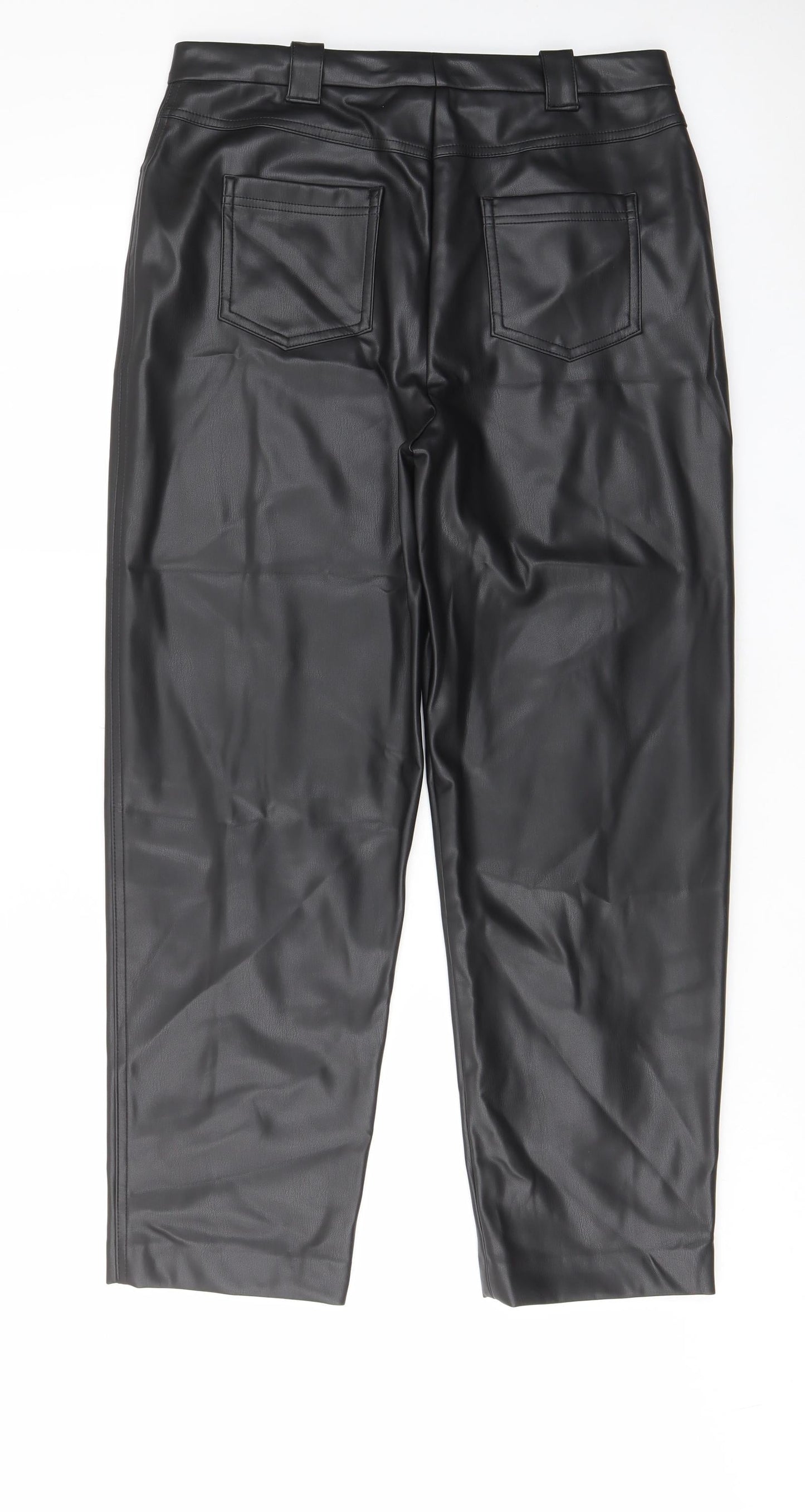 Marks and Spencer Womens Black Polyester Trousers Size 14 L28 in Regular Hook & Eye - Pockets, Belt Loops