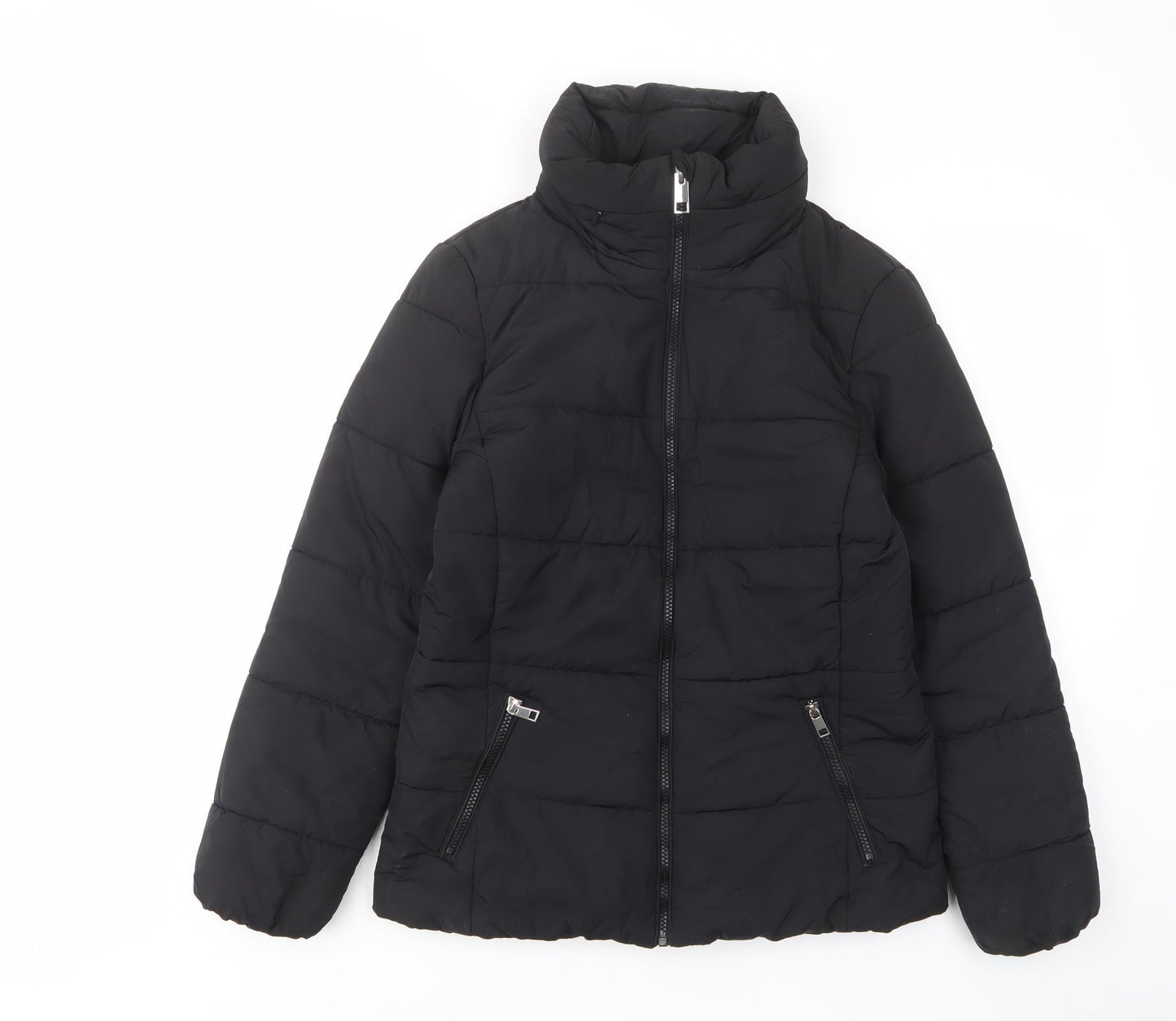Marks and Spencer Womens Black Quilted Jacket Size 8 Zip - Zip Pockets