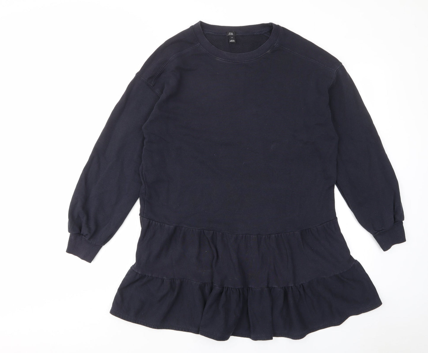 River Island Womens Blue Cotton Jumper Dress Size M Crew Neck Pullover