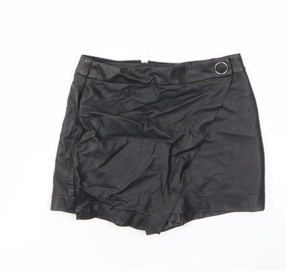 River Island Womens Black Polyurethane A-Line Skirt Size 8 Button