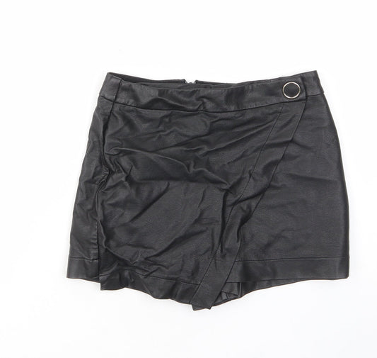 River Island Womens Black Polyurethane A-Line Skirt Size 8 Button