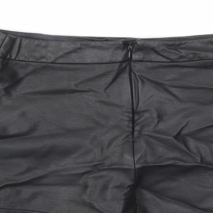 River Island Womens Black Polyurethane A-Line Skirt Size 8 Button