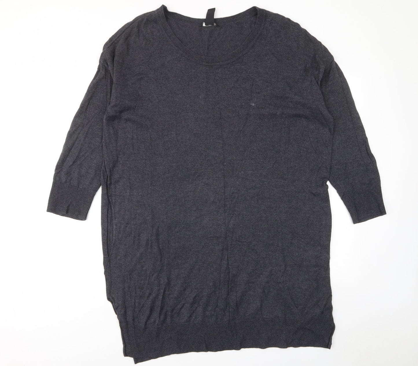H&M Womens Grey Cotton Jumper Dress Size M Crew Neck Pullover