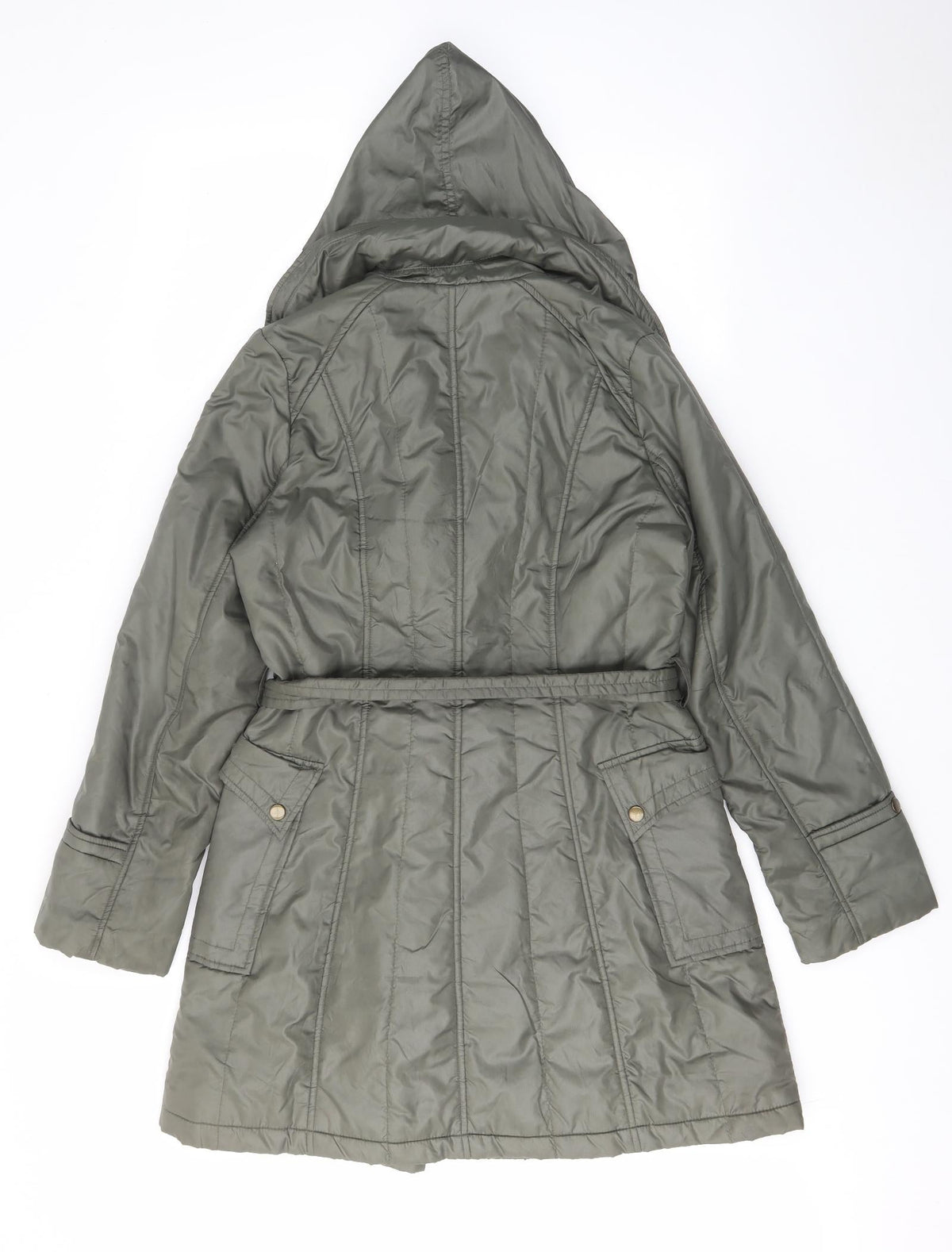Rosseti Womens Green Quilted Coat Size 10 Zip - Zip Pockets, Belted
