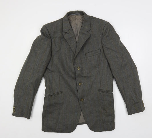 Hector Powe Mens Grey Striped Polyester Jacket Suit Jacket Size 36 Regular