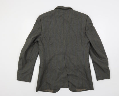 Hector Powe Mens Grey Striped Polyester Jacket Suit Jacket Size 36 Regular