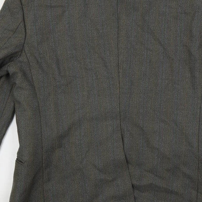 Hector Powe Mens Grey Striped Polyester Jacket Suit Jacket Size 36 Regular