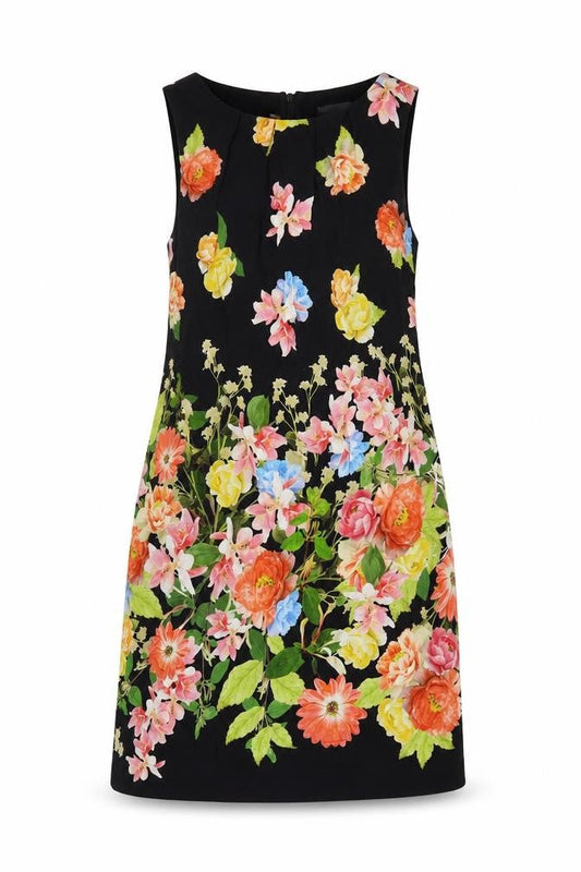 Wallis Womens Black Floral Viscose Shift Size 8 Round Neck Zip