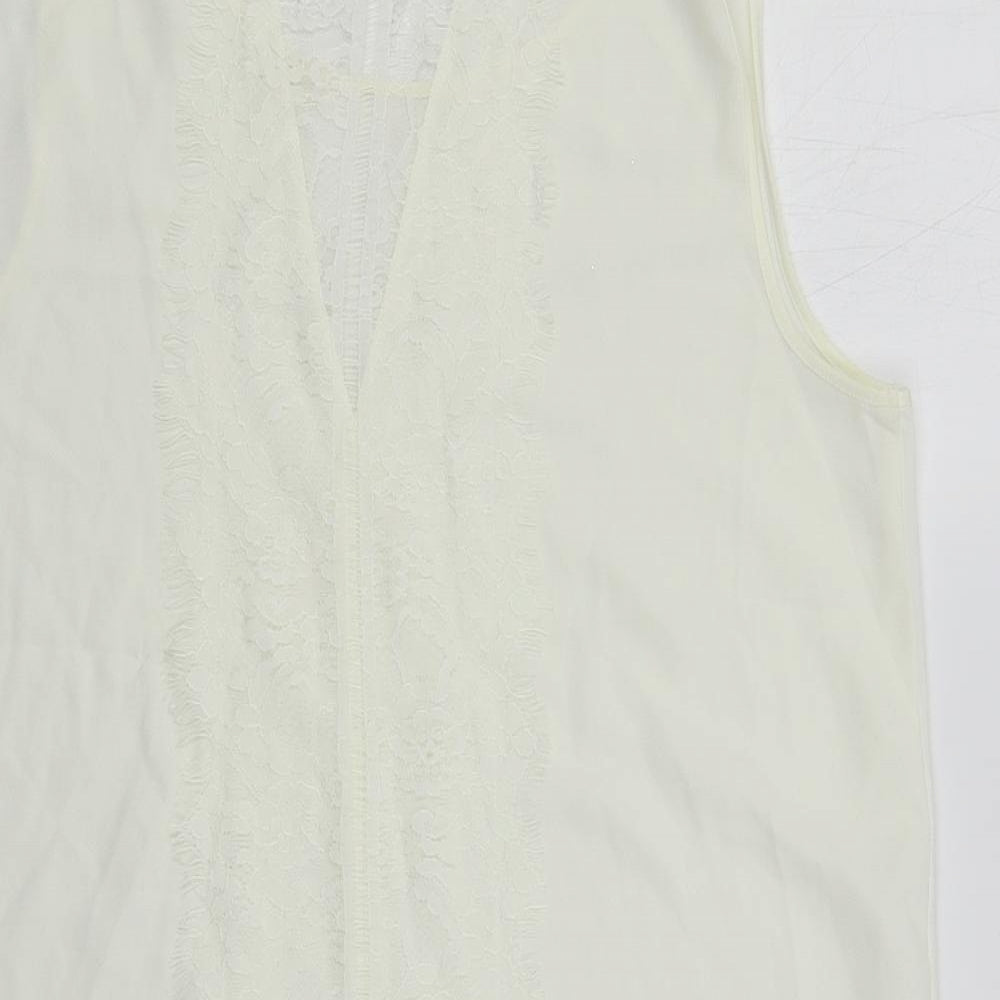 NEXT Womens Ivory Polyester Basic Blouse Size 12 Round Neck - Lace Detail