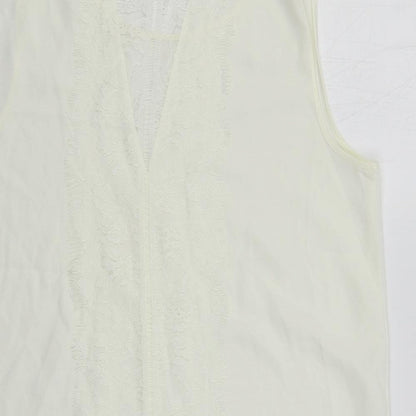 Preloved NEXT Womens Ivory Polyester Basic Blouse Size 12 Round Neck - Lace Detail - Label
